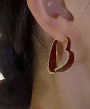 Handmade Mulberry Copper Alloy Zircon Drip Oil Love Hoop Earrings