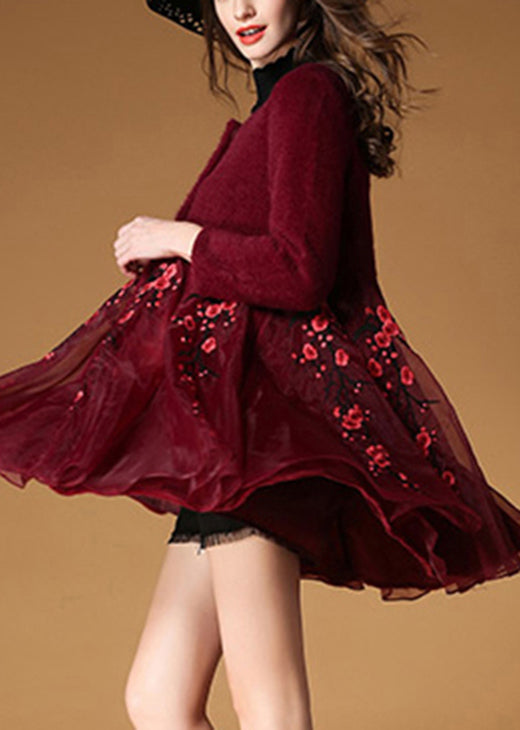 Handmade Mulberry Tulle Embroideried Patchwork Fall Woolen Coat