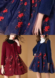 Handmade Mulberry Tulle Embroideried Patchwork Fall Woolen Coat