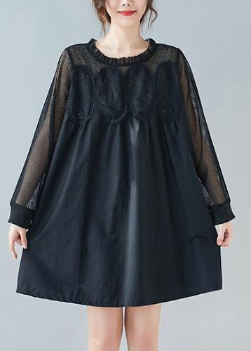 Handmade O Neck Patchwork Lace Dresses Shape Black Dresses - bagstylebliss