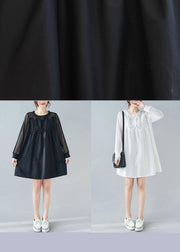 Handmade O Neck Patchwork Lace Dresses Shape Black Dresses - bagstylebliss