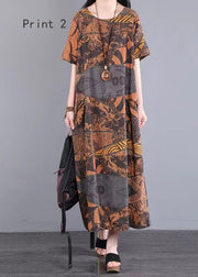 Handmade O Neck Print Patchwork Cotton Long Dress Summer