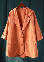 Handmade Orange Loose Button Pockets Fall Coats Long Sleeve