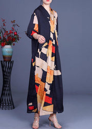 Handmade Orange Print asymmetrical design Loose Long Summer Dress - bagstylebliss