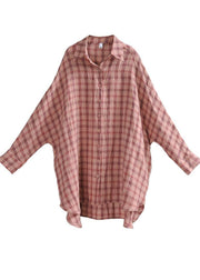 Handmade Pink Plaid Peter Pan Collar Cotton Shirts Summer - bagstylebliss