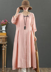 Handmade Pink Tunic Top O Neck Patchwork Maxi Spring Dresses - bagstylebliss
