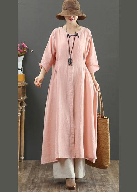 Handmade Pink Tunic Top O Neck Patchwork Maxi Spring Dresses - bagstylebliss