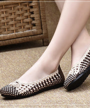 Handmade Pointed Toe Flat Shoes For Women Beige Chocolate Knit Fabric Flats