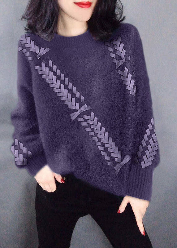 Handgemachte lila asymmetrische lässige gestrickte Strickoberteile Winter