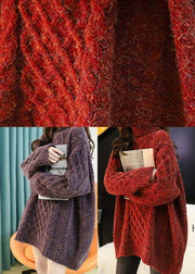 Handgefertigte lila Rollkragen-Winter-Strickpullover