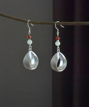 Handmade Retro Jade Patchwork Silver Drop Earrings