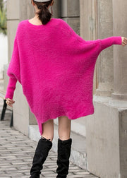 Handmade Rose Bat Wing Sleeve Print Asymmetrical Design Fall Knit Sweater