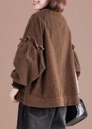 Handmade Ruffles Fashion Spring Clothes For Women Chocolate Coat - bagstylebliss