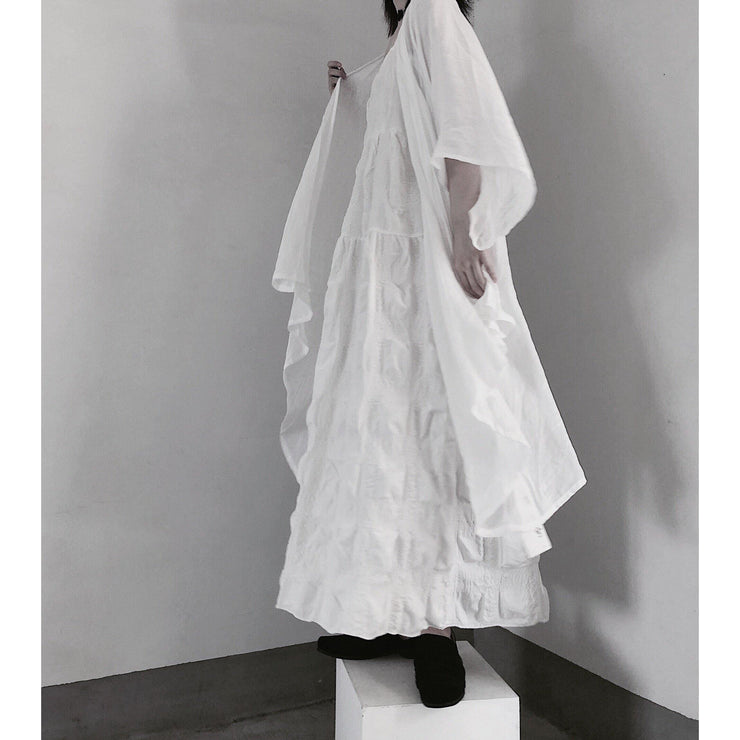 Handmade Spaghetti Strap Wrinkled Dresses Fabrics White Art Dress - bagstylebliss