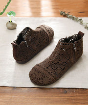 Handmade Splicing Boots Khaki Hollow Out Breathable Mesh