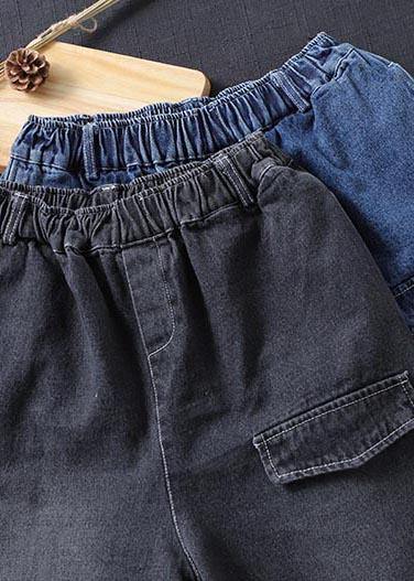 Handmade Spring Casual Pants Oversize Denim Blue Photography Elastic Waist Trousers - bagstylebliss