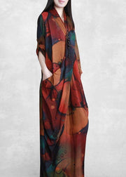 Handmade V Neck SpringC lothes Women Tutorials Print Robes Dress - bagstylebliss
