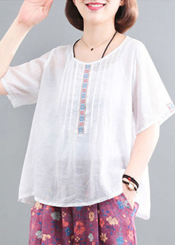 Handmade White Embroideried Print Linen Women Sets Two Pieces Summer