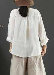 Handmade White Embroidery Shirts V Neck Box Spring Shirts - bagstylebliss