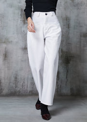 Handmade White High Waist Silm Fit Cotton Pants Spring