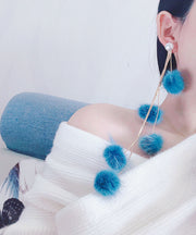 Handmade White Pearl Mink Hair Tassel Drop Earrings