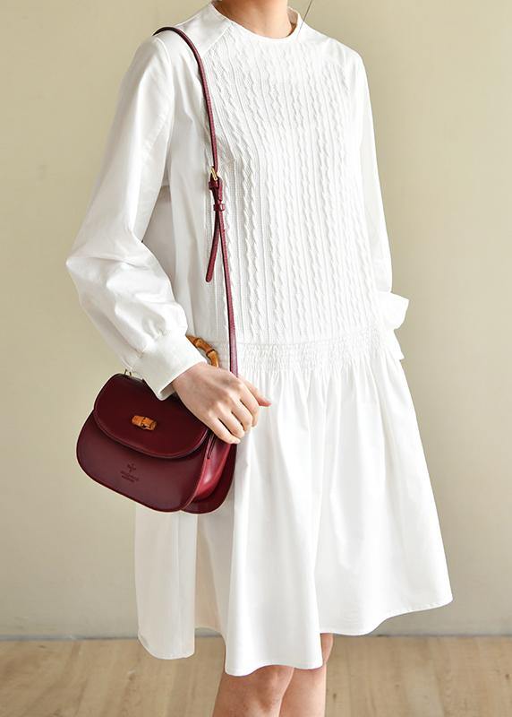 Handmade White Zippered Cotton Dress O Neck Vacation Dresses - bagstylebliss