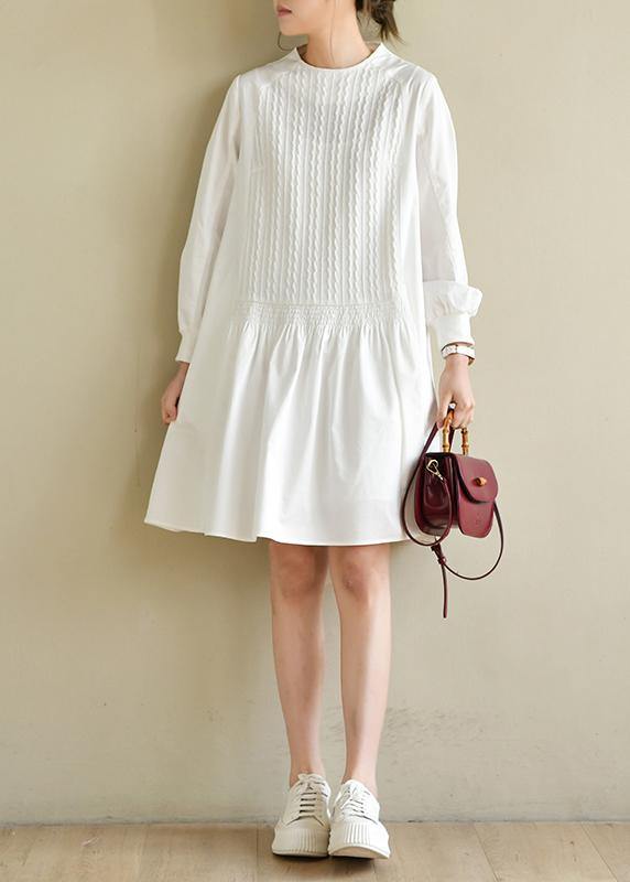 Handmade White Zippered Cotton Dress O Neck Vacation Dresses - bagstylebliss