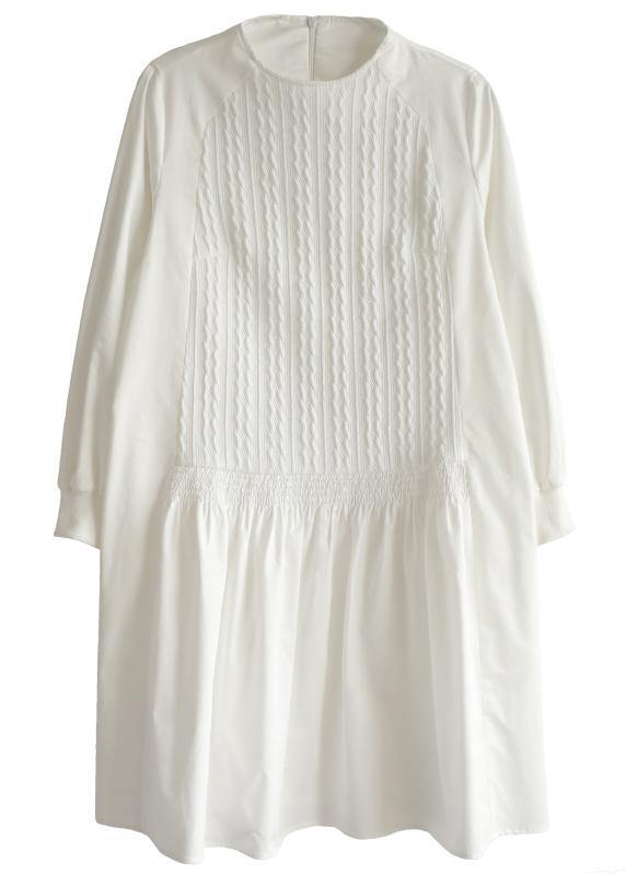 Handmade White Zippered Cotton Dress O Neck Vacation Dresses - bagstylebliss