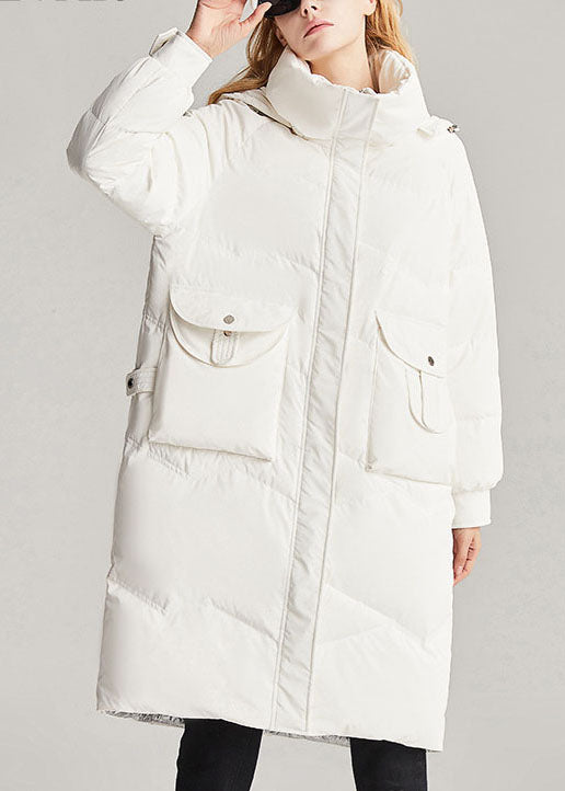 Handmade White hooded removable Stand Collar fashion Winter Duck Down Coat