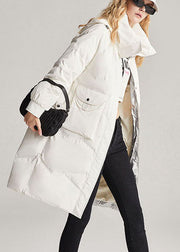 Handmade White hooded removable Stand Collar fashion Winter Duck Down Coat