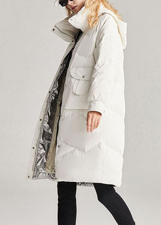 Handmade White hooded removable Stand Collar fashion Winter Duck Down Coat