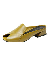 Handmade Yellow Peep Toe Splicing Soft Chunky Slide Sandals