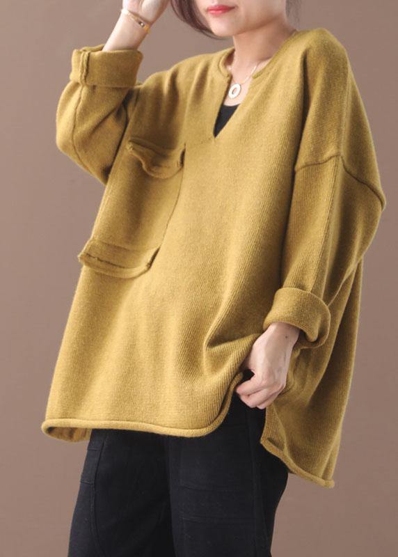 Handmade Yellow Pockets Warm Fall Knit Top - bagstylebliss