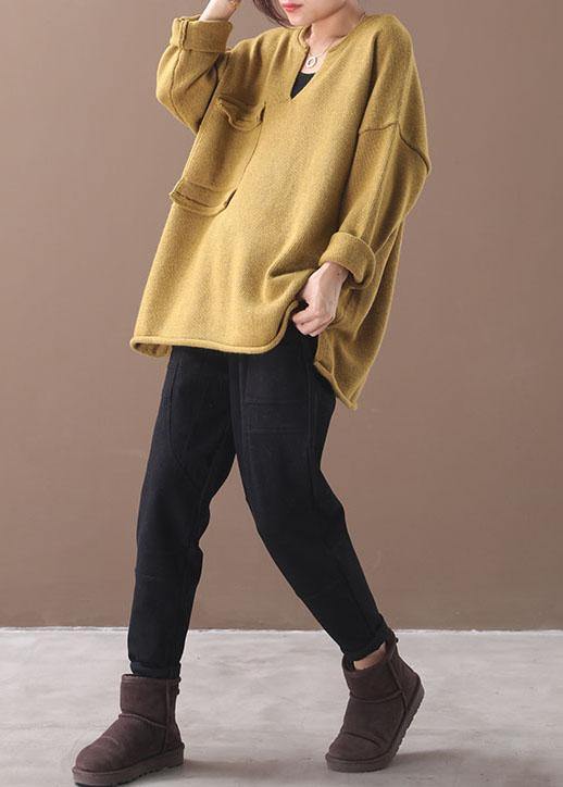 Handmade Yellow Pockets Warm Fall Knit Top - bagstylebliss