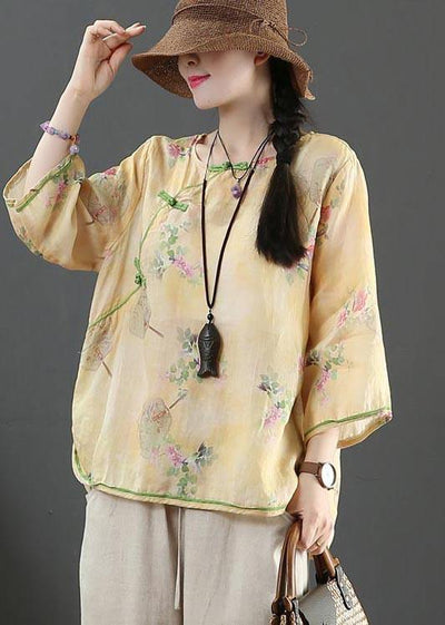 Handmade Yellow Print Linen Summer Shirts - bagstylebliss