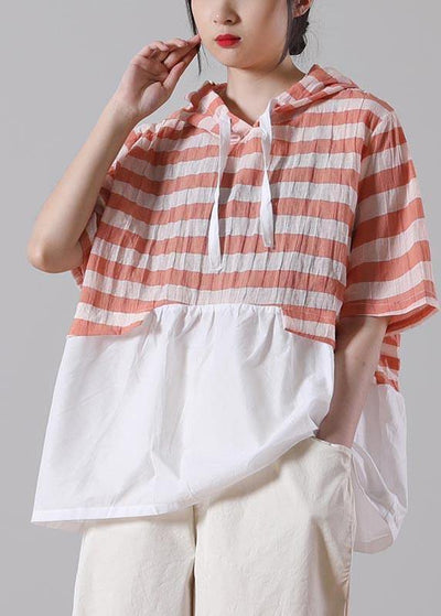 Handmade Yellow Striped hooded Cotton Linen Summer Shirts - bagstylebliss