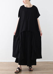 Handmade asymmetric tops and wide leg pants cotton 18th Century design black loose Summer - bagstylebliss