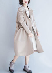 Handmade beige Fashion tunic coats design Notched drawstring fall women coats - bagstylebliss