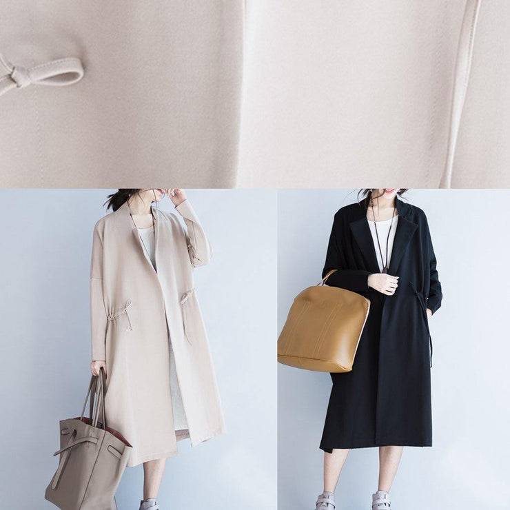 Handmade beige Fashion tunic coats design Notched drawstring fall women coats - bagstylebliss