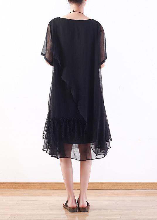 Handmade black Chiffon tunics for women Organic Outfits layered loose summer Dress - bagstylebliss