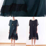 Handmade black Chiffon tunics for women Organic Outfits layered loose summer Dress - bagstylebliss