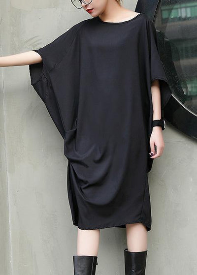 Handmade black Cotton Tunics side ruffles Knee summer Dresses - bagstylebliss