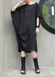 Handmade black Cotton Tunics side ruffles Knee summer Dresses - bagstylebliss