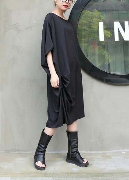 Handmade black Cotton Tunics side ruffles Knee summer Dresses - bagstylebliss