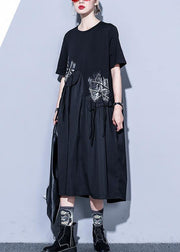Handmade black Cotton o neck asymmetric Midi summer Dress - bagstylebliss