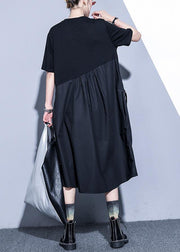 Handmade black Cotton o neck asymmetric Midi summer Dress - bagstylebliss