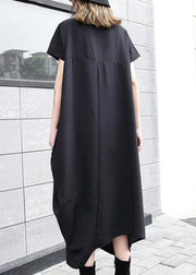 Handmade black asymmetric cotton Long Shirts zippered long summer Dress - bagstylebliss