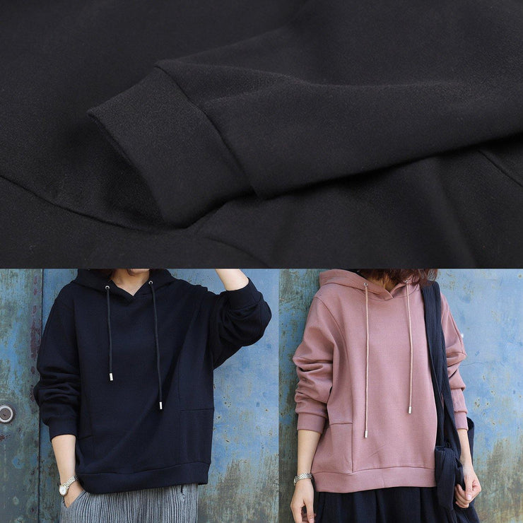 Handmade black cotton Blouse patchwork Art hooded shirts - bagstylebliss