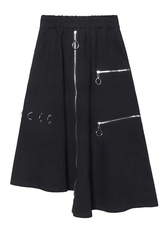 Handmade black cotton quilting clothes asymmetric cotton robes zippered skirts - bagstylebliss