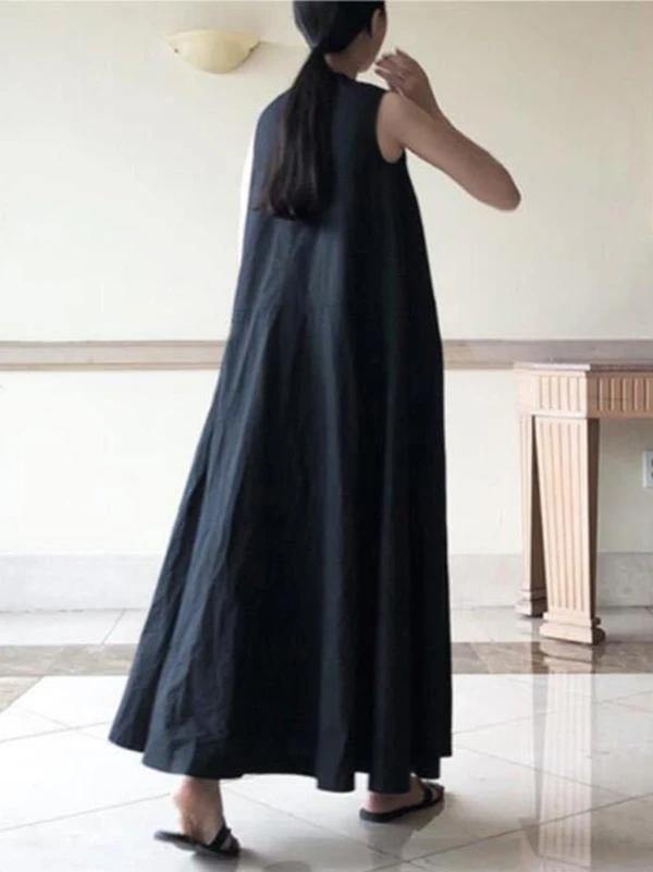 Handmade black linen dresses o neck sleeveless cotton robes summer Dresses - bagstylebliss